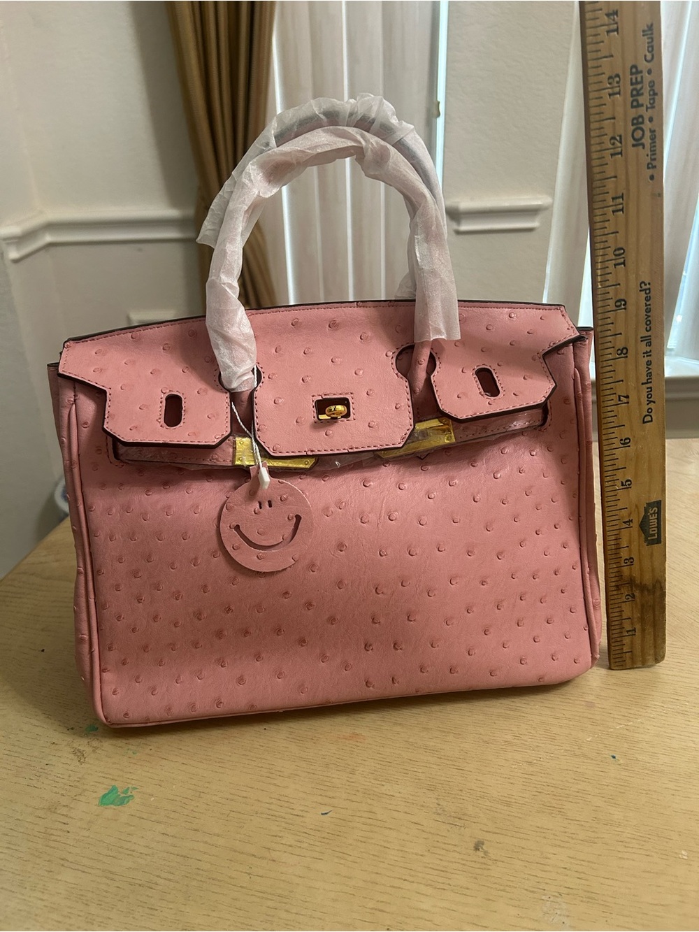 Pink Ostrich-Texture Top-Handle Bag UNBRANDED BIRKIN STYLE - Picture 6 of 8